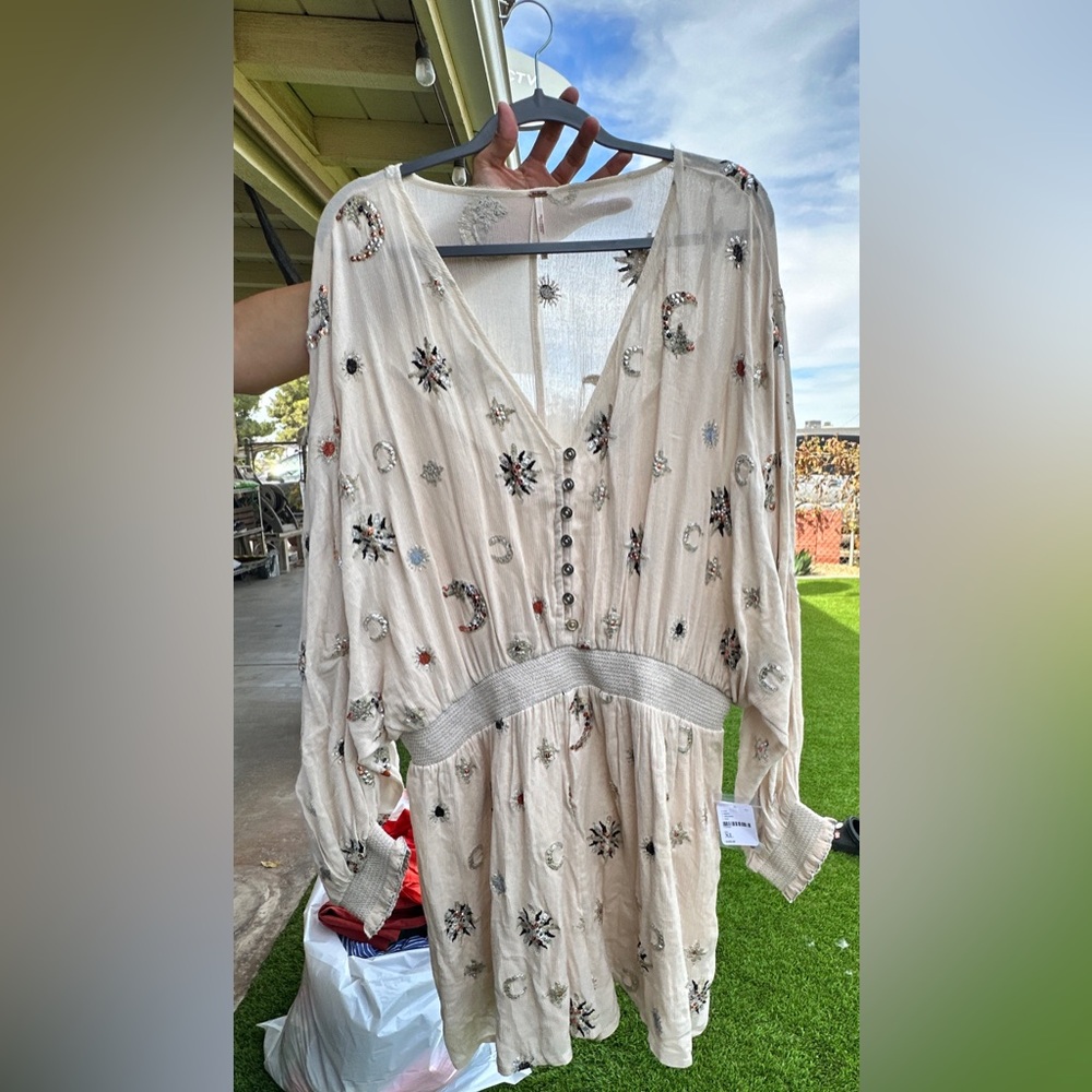 Free People Cream Dress with Embellished Details